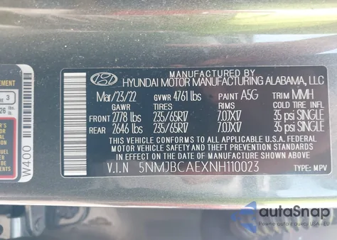 2022 Hyundai Tucson Sel from USA, damaged, VIN 5NMJBCAEXNH110023